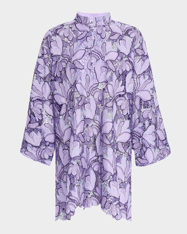 Embroidered Floral Lace Mini Caftan